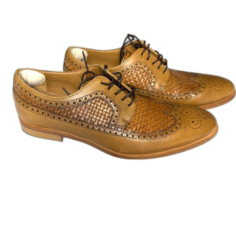 Size 44 Taft Norwood Brogue braided leather derby shoes tan oxfords (10455)